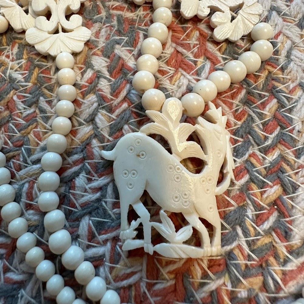 Vintage Carved Deer Necklace From The Orient